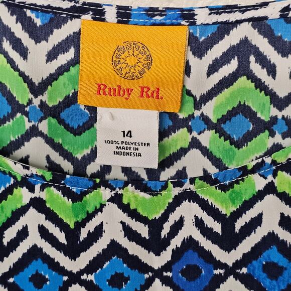 Ruby Rd. Ikat Tropical Semi Sheer Blouse Sz M Colorful Aztec - Picture 3 of 7